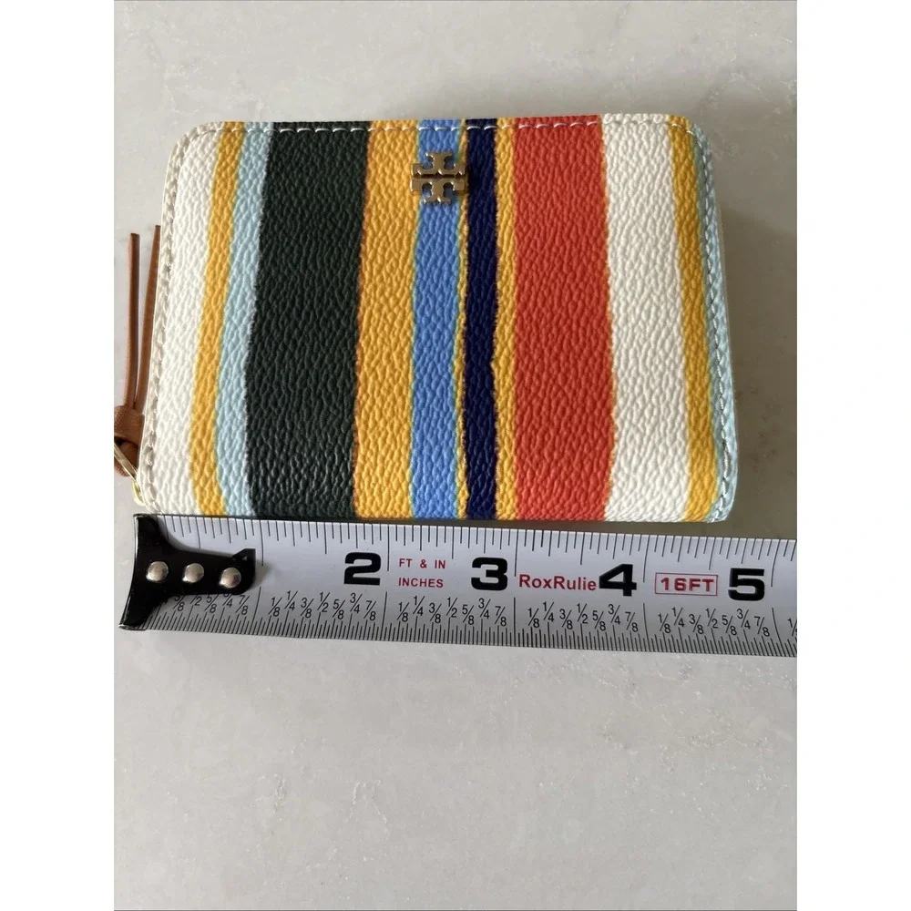 Tory Burch Kerrington Zip Coin Case Balloon Stripe Pattern Logo Rainbow